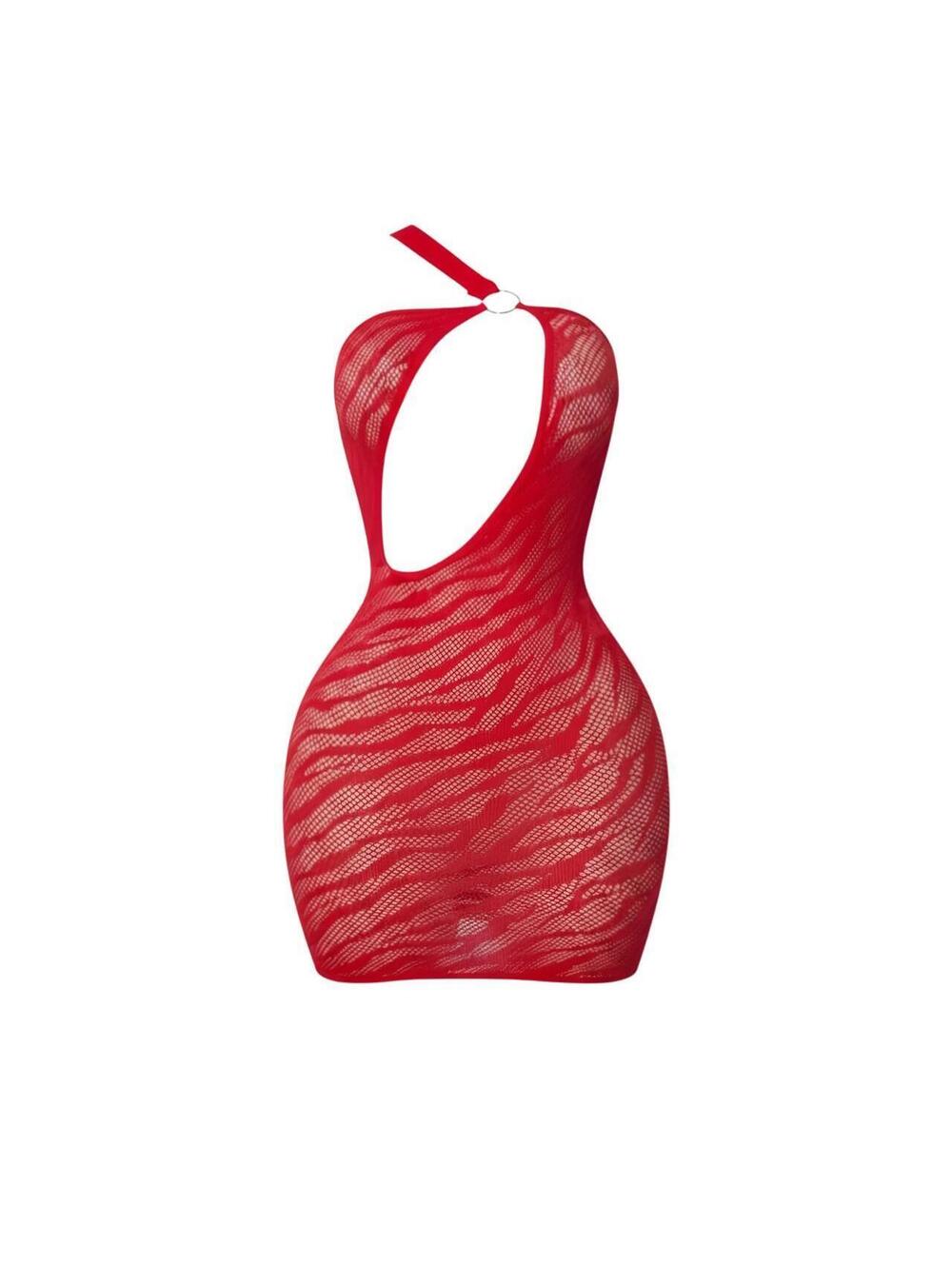 GrlFriday Shop Red Zebra Mesh Cutout Mini Dress